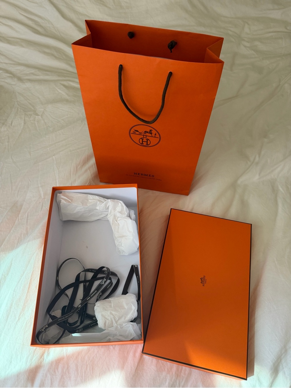 Hermes Orange Shopping Bag and Box Set with ribbon